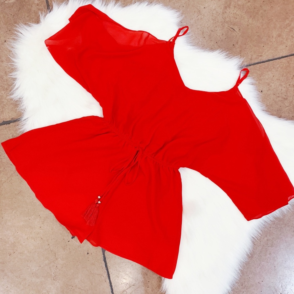 Naked Zebra Red Tie-Waist Romper, S